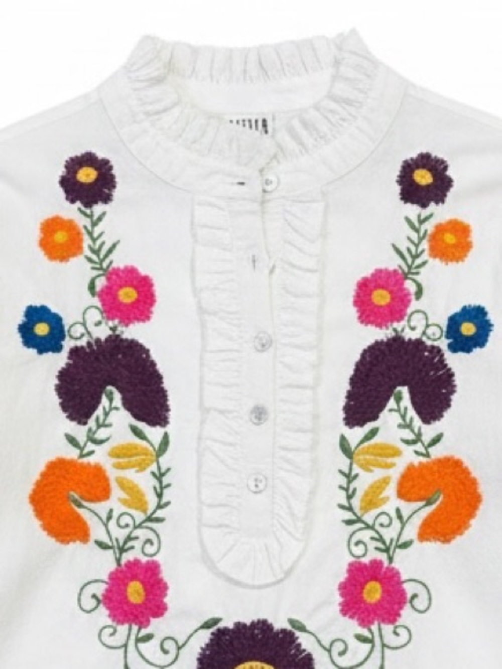 Sister Mary Juana Floral Embroidered Cotton Top White Size Small - Picture 7 of 11